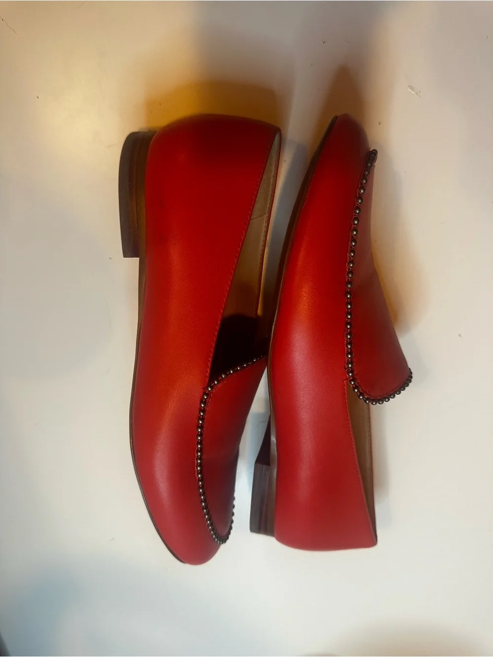Coach tangerine Leather Stud-Trim Slip-On Loafers